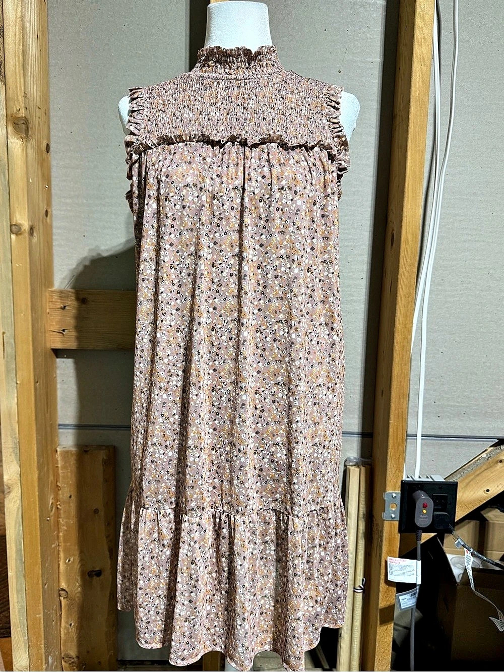 maurices Floral Smocked Midi Dress in Pink & Brown Size Medium